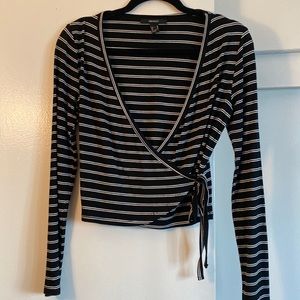 F21 Striped Long Sleeve Crop Top